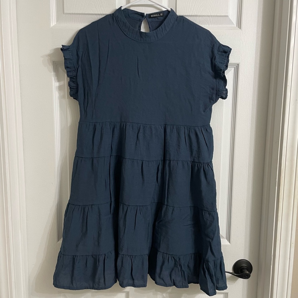 Miholl super cute blue tied dress with lining and side zip